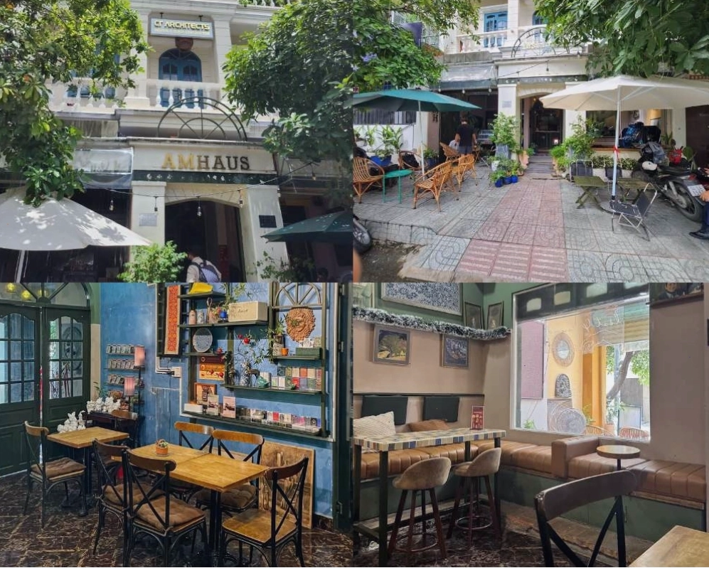 Amhaus Hidden Cafe với gam màu chủ đạo trắng và xanh