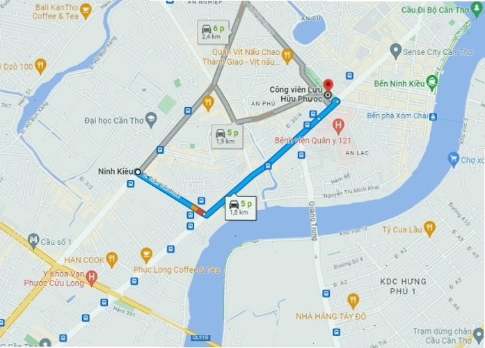 Bản đồ chỉ dẫn đường đi đến Công viên Lưu Hữu Phước Cần Thơ