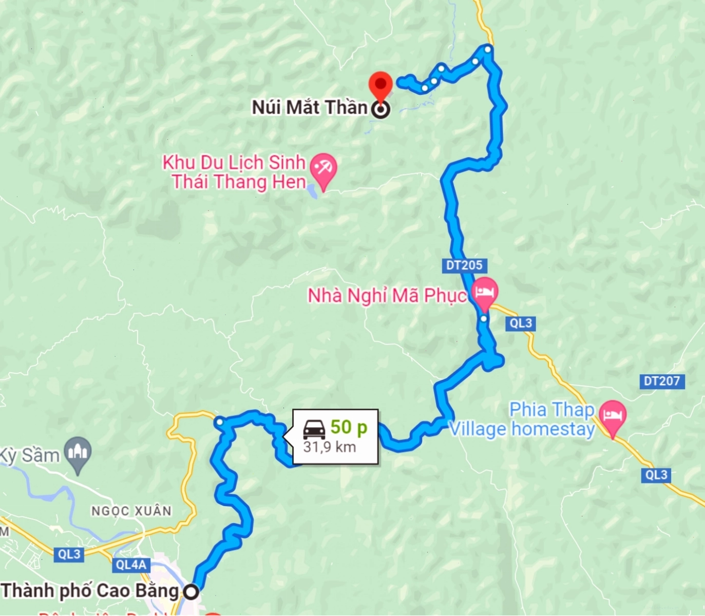 Bản đồ chỉ dẫn đường đi đến núi Mắt Thần Cao Bằng
