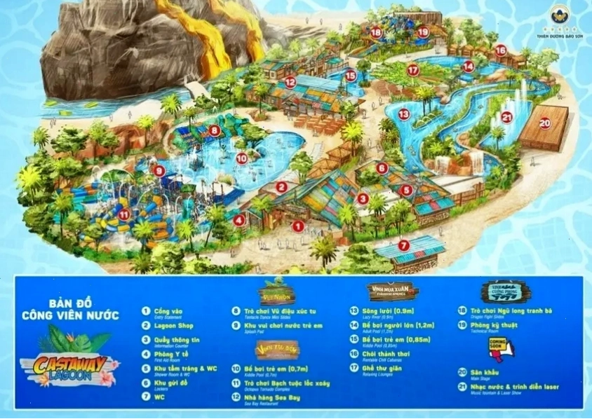 Bản đồ công viên nước Hà Nội Castaway Lagoon tại Thiên đường Bảo Sơn