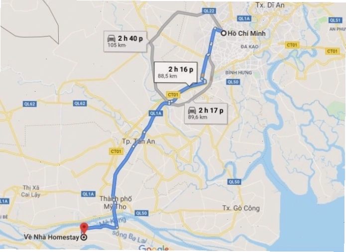 Bản đồ di chuyển từ TP.HCM đến Về Nhà Homestay