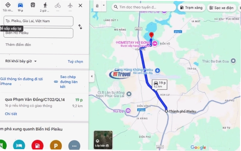 Bản đồ hướng dẫn đường đi đến Biển Hồ Pleiku (Hồ T’nưng)