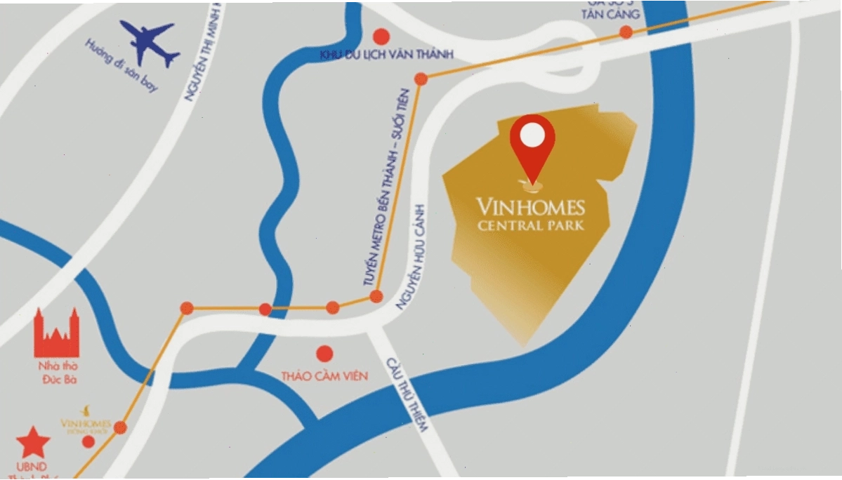 Bản đồ vị trí của Vinhomes Central Park và Công viên Landmark 81