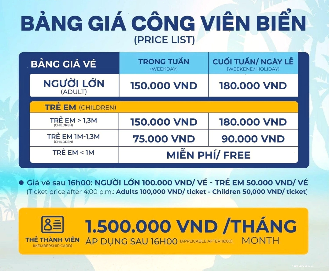 Bảng giá vé Công viên biển Hà Nội