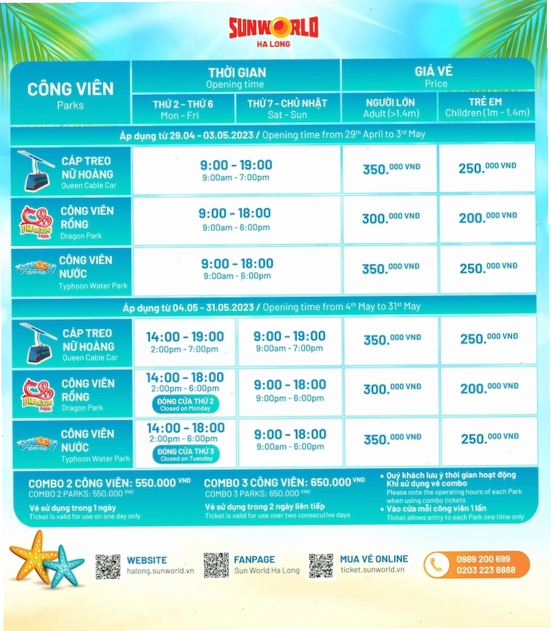 Bảng giá vé tham khảo tại Công viên Rồng Hạ Long