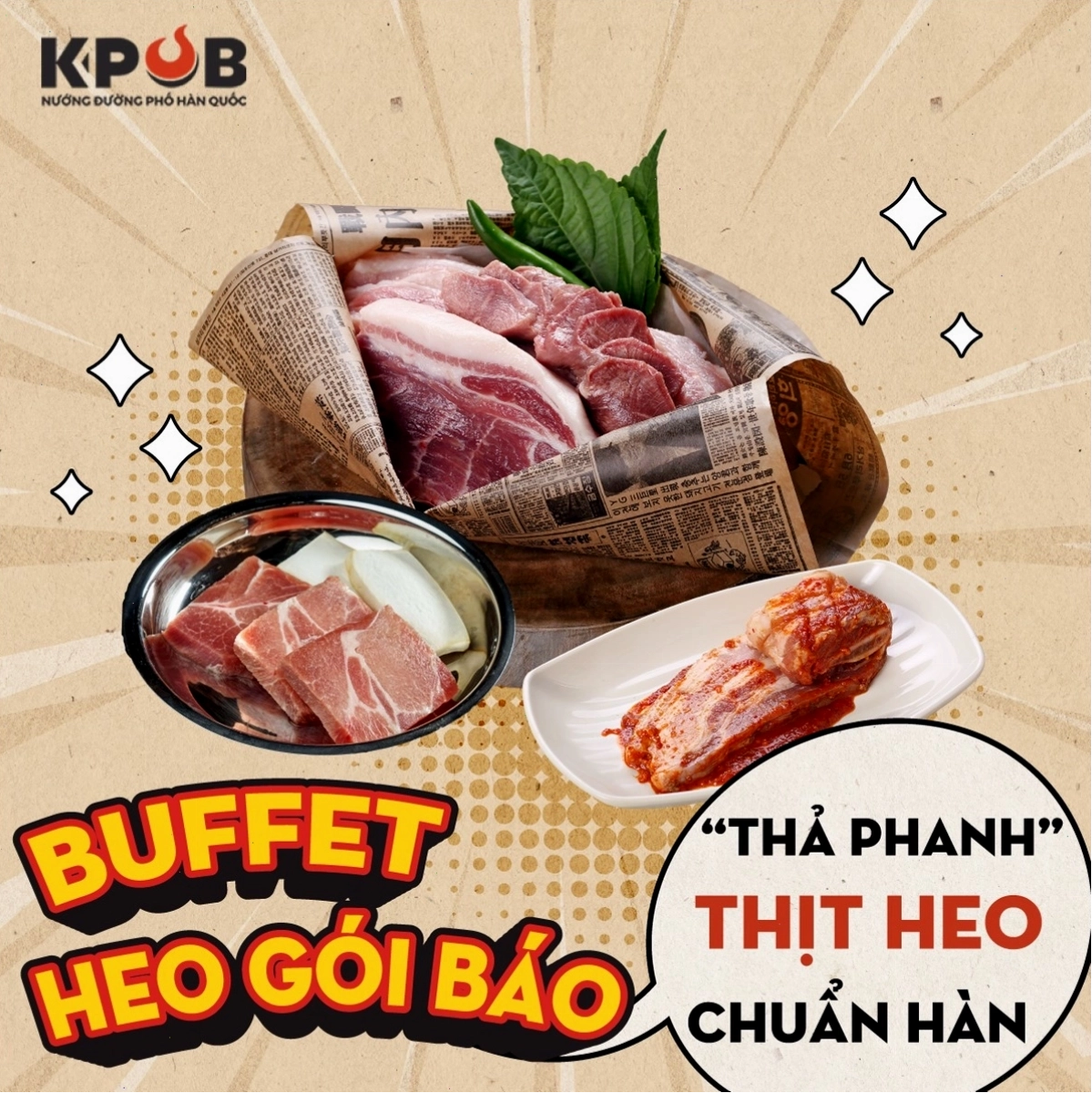 Buffet heo gói lá tại K-Pub với nhiều loại thịt tươi ngon