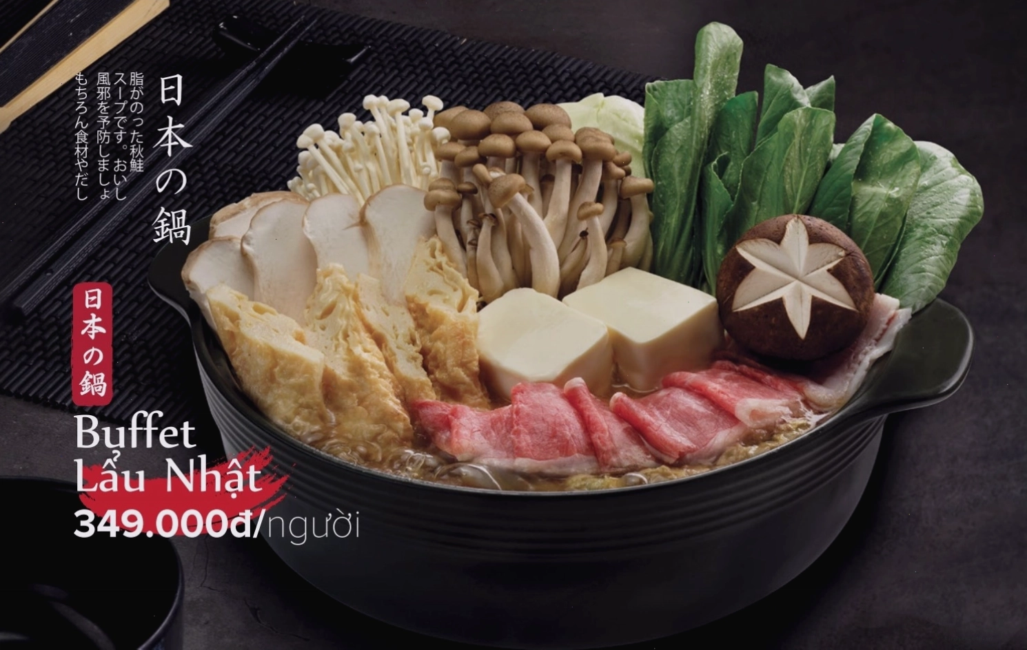 Buffet lẩu Daruma với nhiều loại thịt và topping hấp dẫn