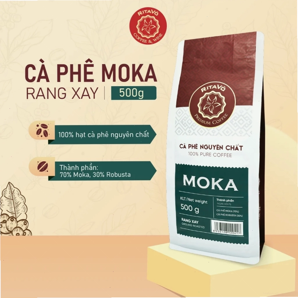 Cà phê rang xay nguyên chất Dòng Moka 500g của RitaVõ Premium Cafe
