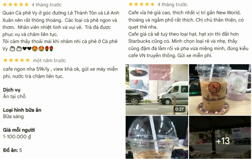 Các đánh giá từ khách hàng về Cafe Vy