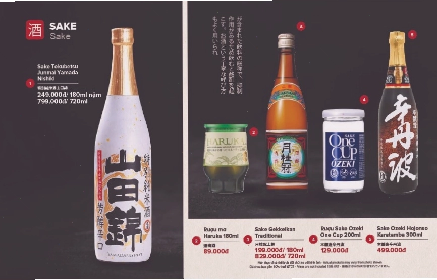 Các loại rượu mạnh và đồ uống tại nhà hàng Daruma