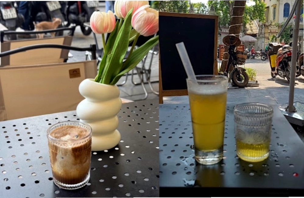 Các món cà phê trứng, bạc xỉu và trà đào là điểm nhấn của quán