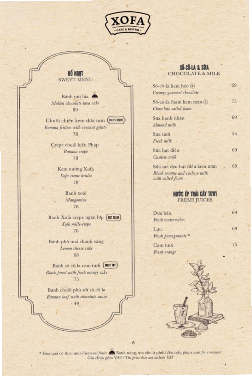 Các món tráng miệng hấp dẫn tại Xofa Cafe
