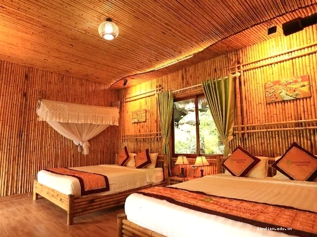 Căn bungalow 4 người tại Green Mountain Homestay với view nhìn ra vườn