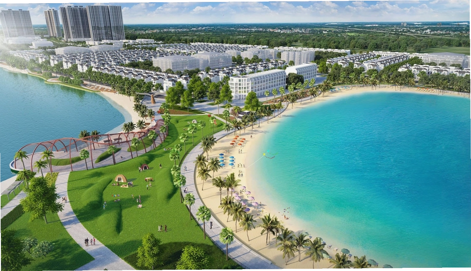 Cảnh hoàng hôn lãng mạn tại biển nhân tạo Vinhomes Ocean Park