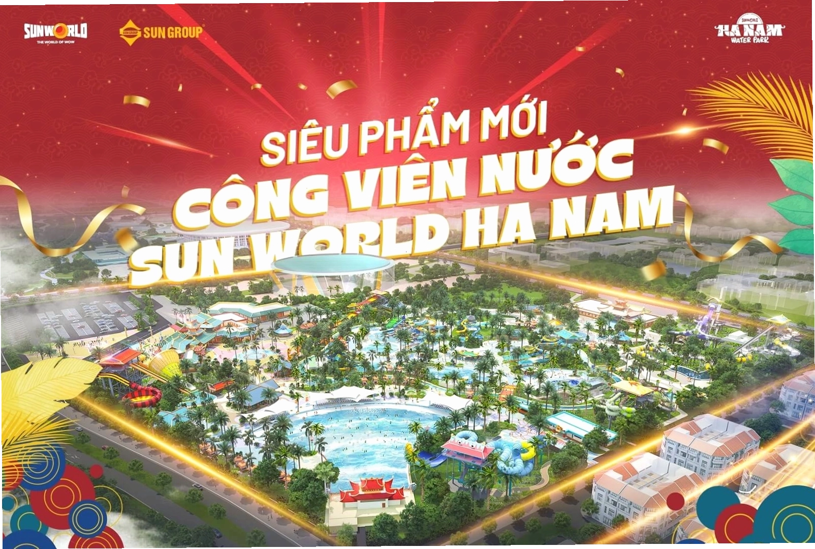 Cảnh quan sôi động tại Công viên nước Sun World Hà Nam với nhiều trò chơi hấp dẫn