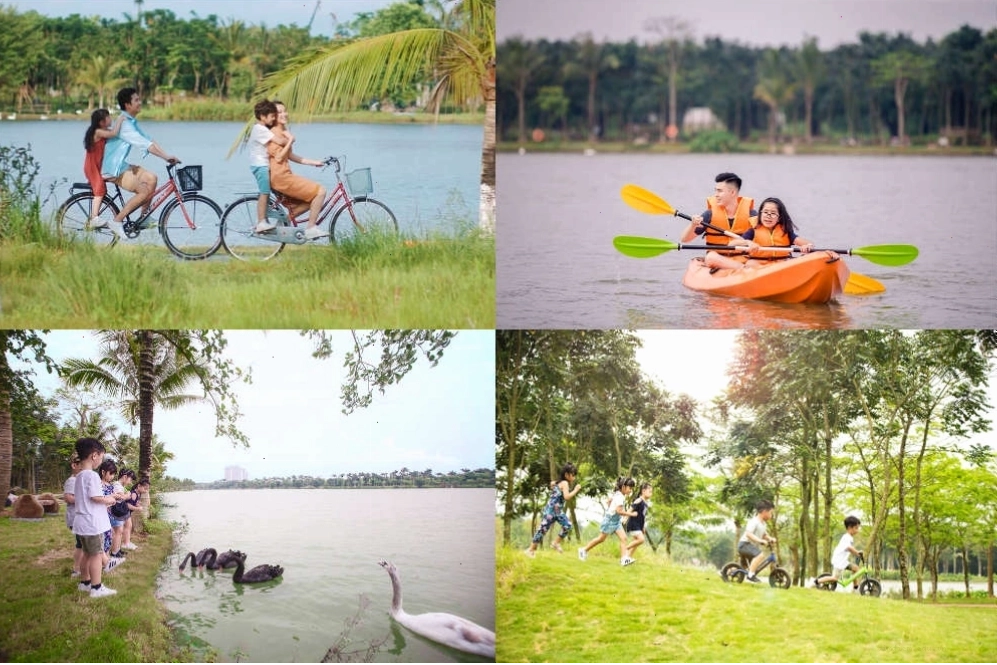 Cảnh quan xanh mát tại Công viên Hồ Thiên Nga Ecopark