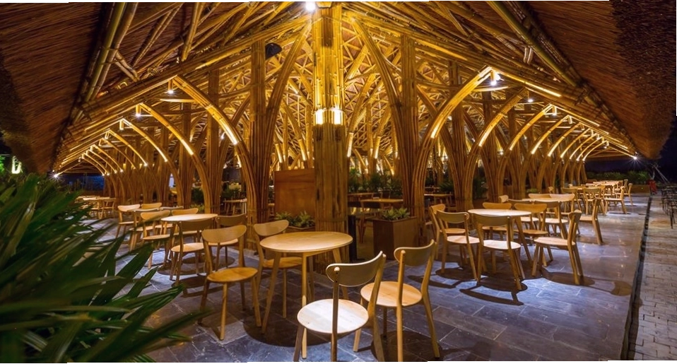 Chi tiết nội thất nhà hàng Everland với vật liệu tre, nứa tạo vẻ đẹp mộc mạc
