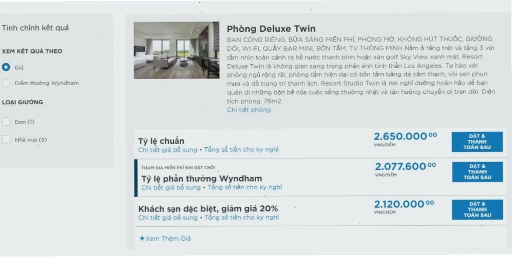 Chọn lựa chọn đặt và thanh toán sau tại Wyndham Sky Lake Resort & Villas