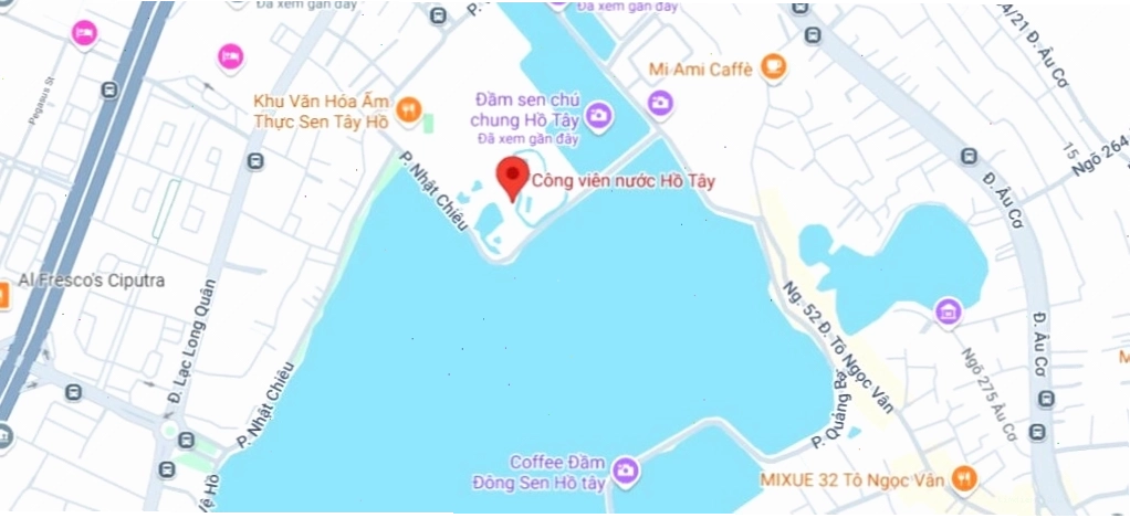 Công viên nước Hồ Tây nhìn từ trên cao trên bản đồ Google Maps