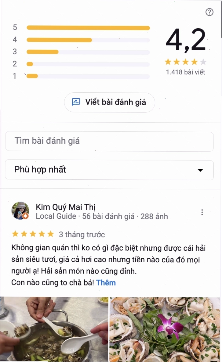 Đánh giá Google về Nhà hàng Biển Dương 6