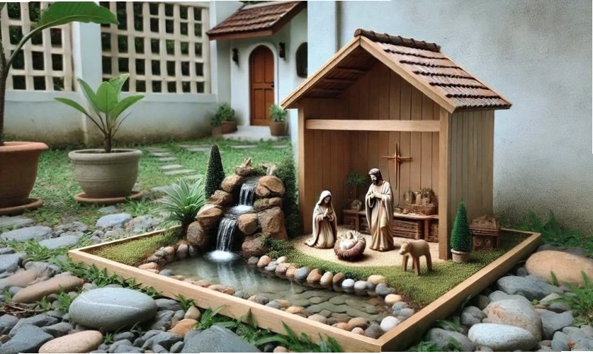 Hang đá Giáng Sinh với thác nước lớn, tạo điểm nhấn ấn tượng