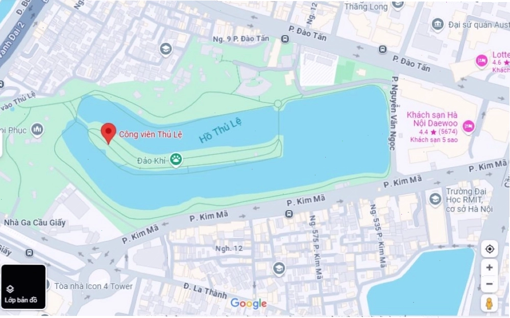 Hình ảnh công viên Thủ Lệ trên bản đồ Google Maps