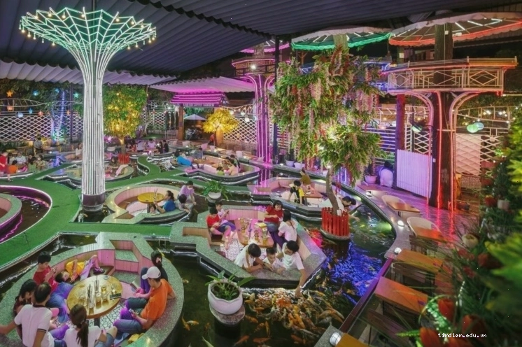 Hồ cá koi và không gian xanh tại King Koi Coffee Garden