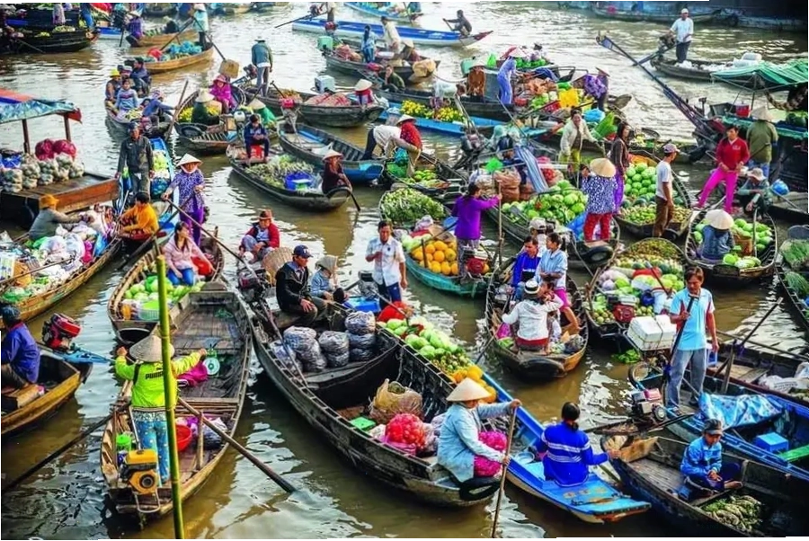 Hoạt động mua bán tại chợ nổi Cà Mau