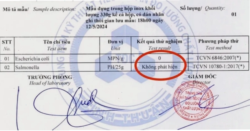 Kết quả xét nghiệm mẫu thức ăn Nhà hàng Hồng Vinh âm tính với vi khuẩn gây ngộ độc