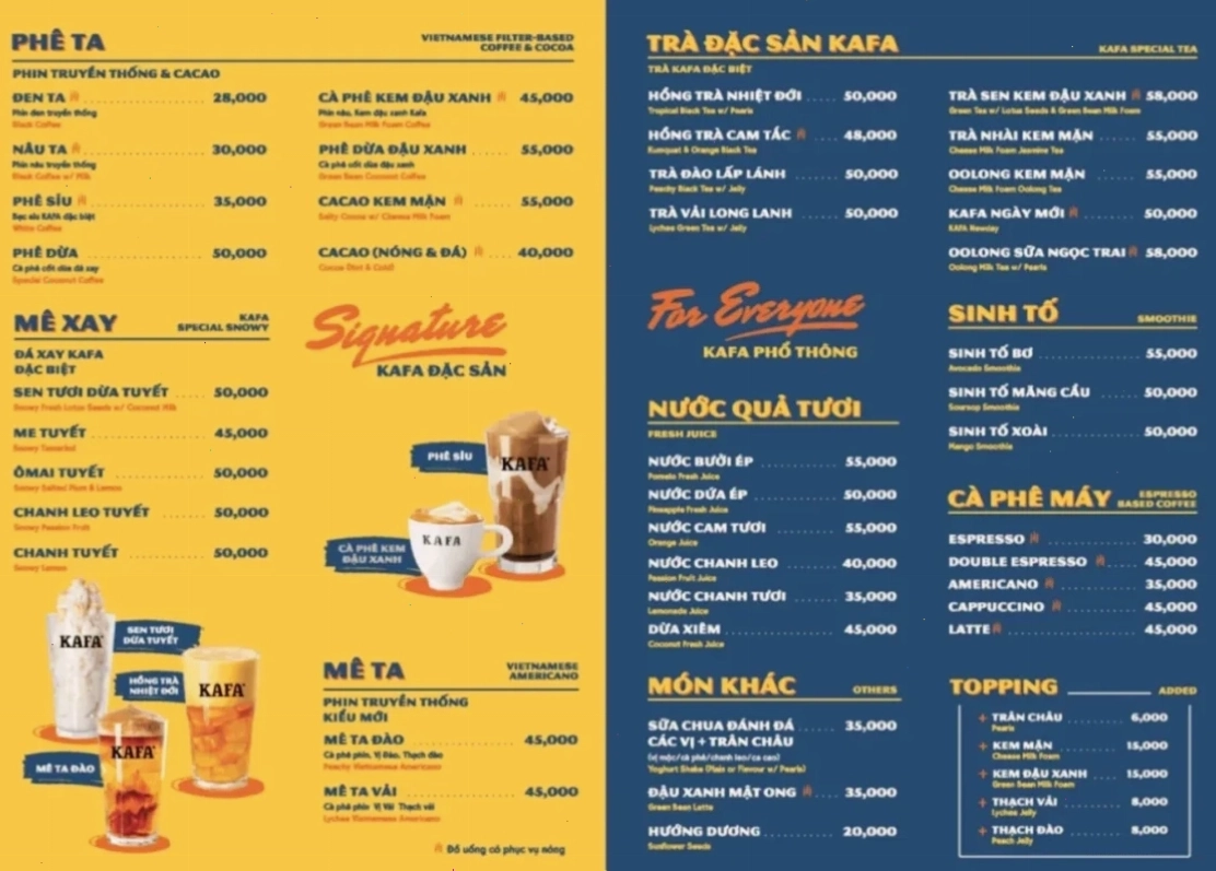 Khám phá các món đồ uống đặc sắc trong menu Kafa Cafe