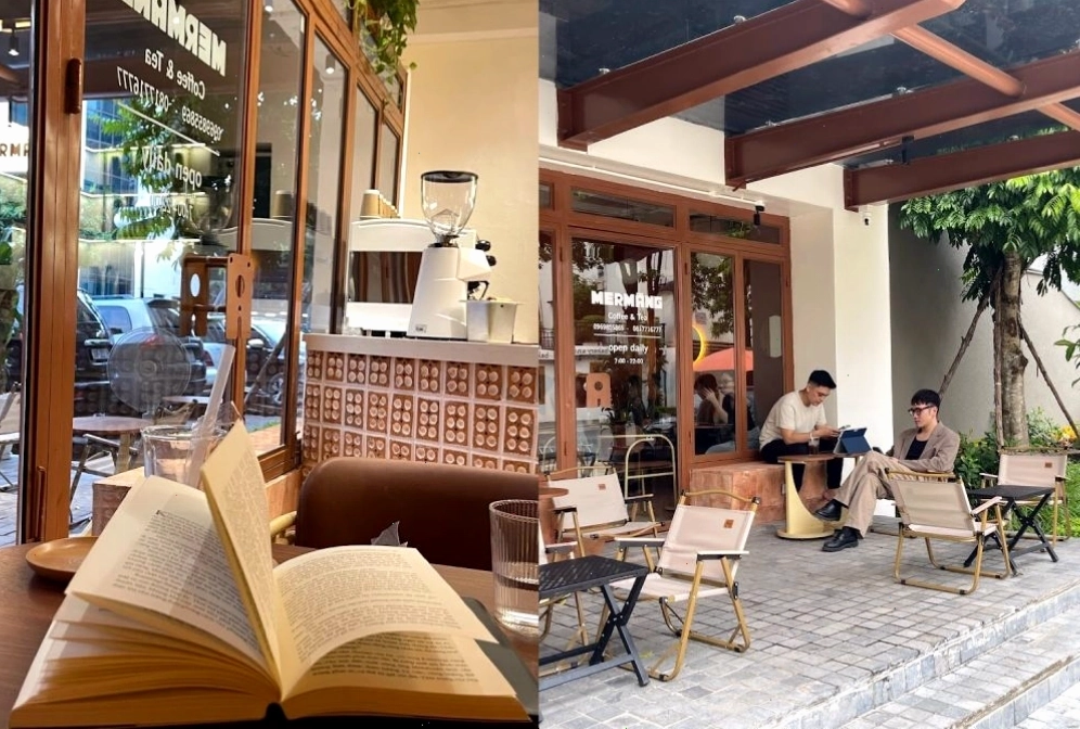 Không gian bên trong và góc làm việc tại Mermang Coffee
