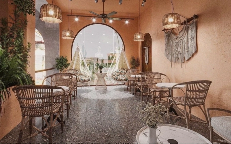 Không gian cafe chill mộc mạc với nhiều cây xanh và ánh sáng tự nhiên