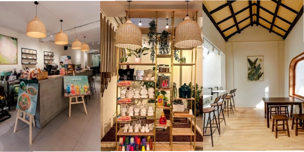 Không gian mở tràn ngập cây xanh tại Hôm Nào Cafe
