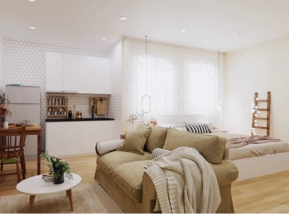Không gian phòng ngủ tại Lala’s House với cửa sổ kính lớn
