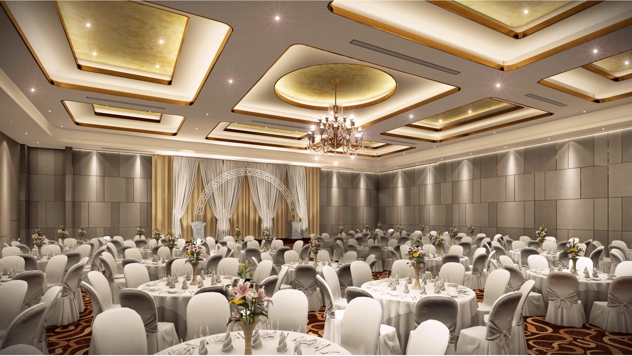 Không gian sảnh tiệc sang trọng tại Nhà hàng Nhật Hồng