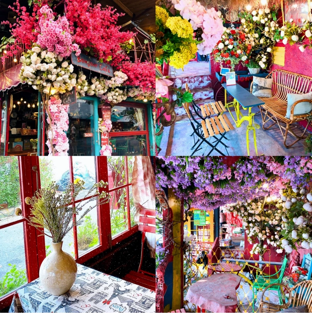 Không gian tràn ngập hoa tại Bonjour Cafe The Art