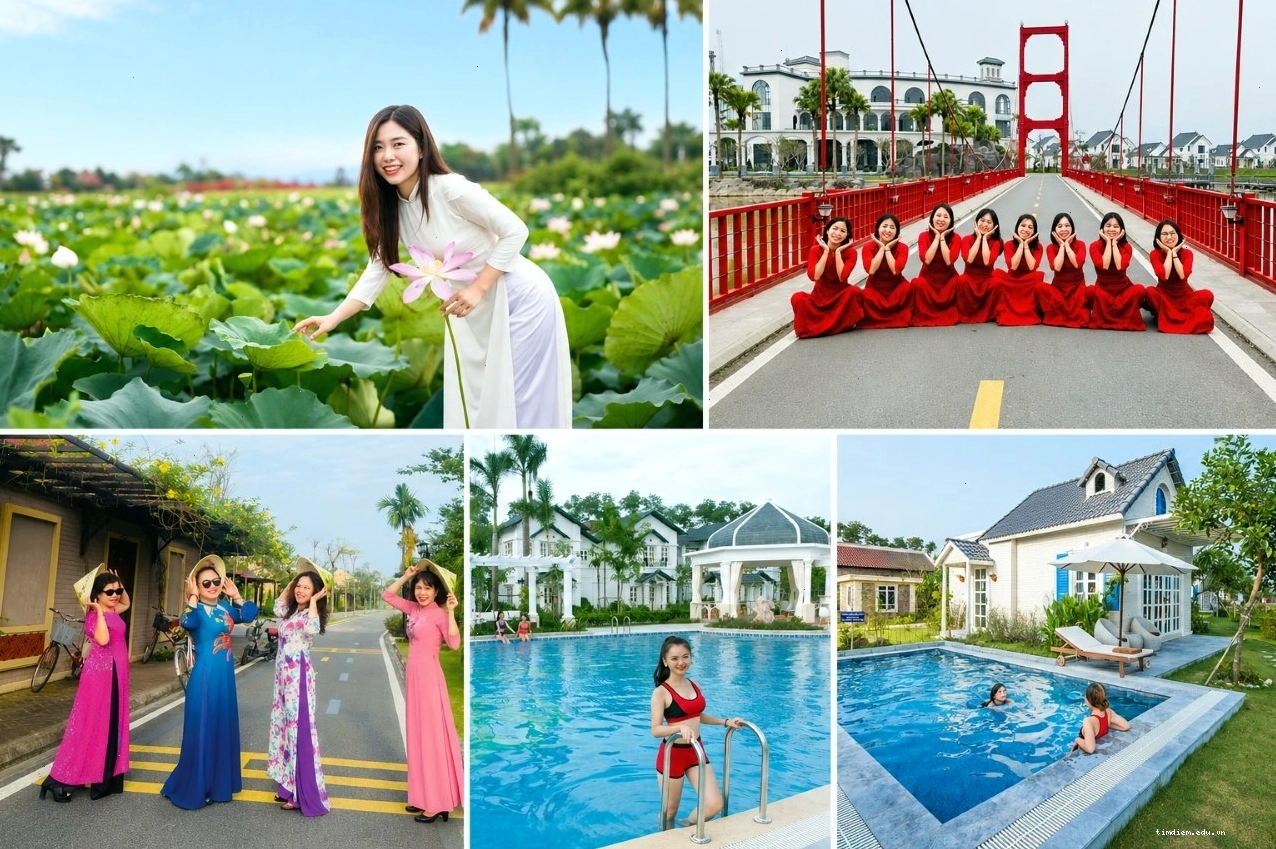 Không gian xanh mát của Vườn Vua Resort Thanh Thủy với các căn biệt thự ven hồ