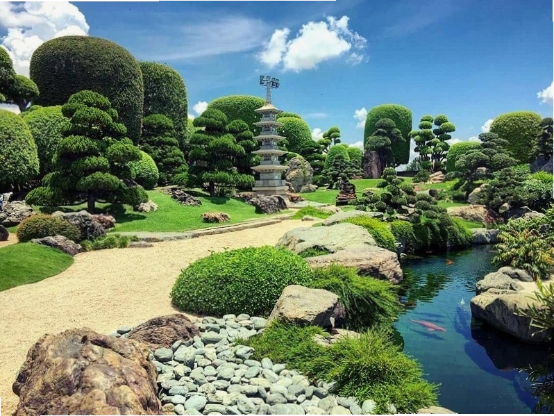 Không gian xanh mát với cây Tùng La Hán tại Rin Rin Park