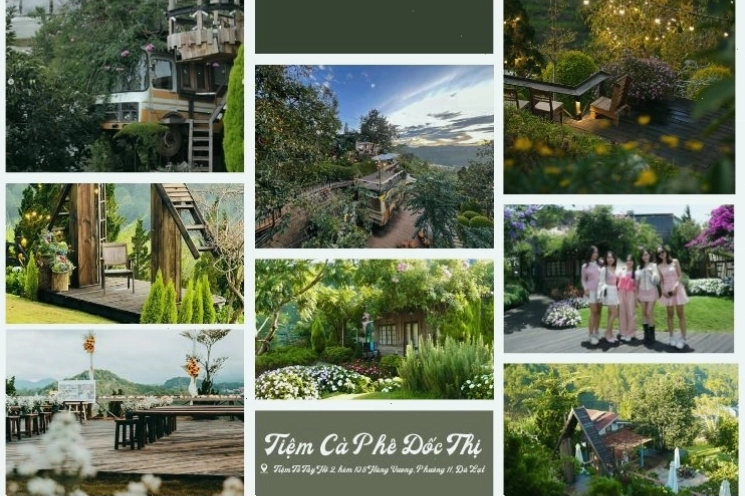 Không gian xanh mát với nhiều cây cối tại quán cafe phong cách Đà Lạt