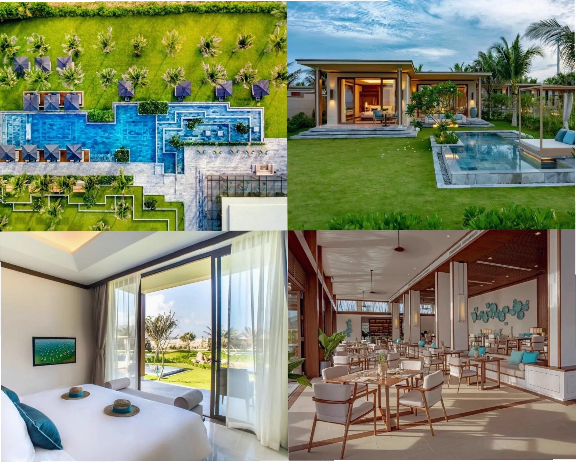 Khu vực ngoài trời của villa Quy Nhơn với bàn ghế thư giãn