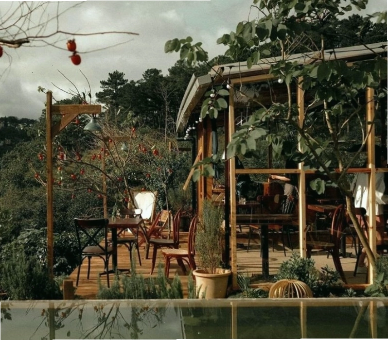 Khu vực ngồi ngoài trời thoáng đãng tại Forest Cafe