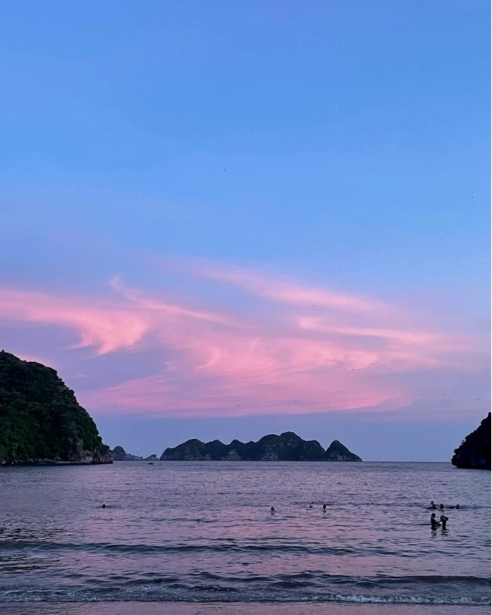 Khung cảnh Bãi tắm Tùng Thu với cây phi lao và biển xanh