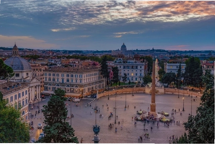 Khung cảnh thành phố Rome nhìn từ Vọng cảnh Pincio trong Vườn Villa Borghese