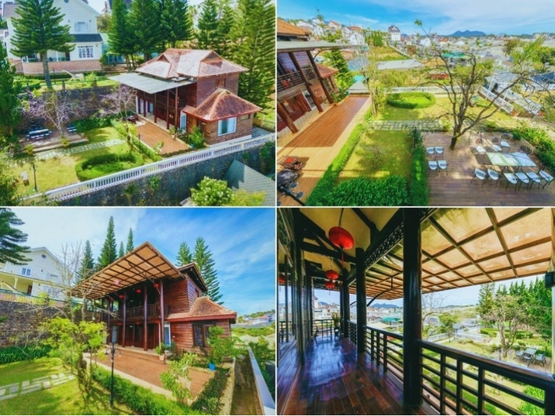 Khuôn viên xanh mát của Homestay Nhà Gỗ Bách Tùng, Đà Lạt