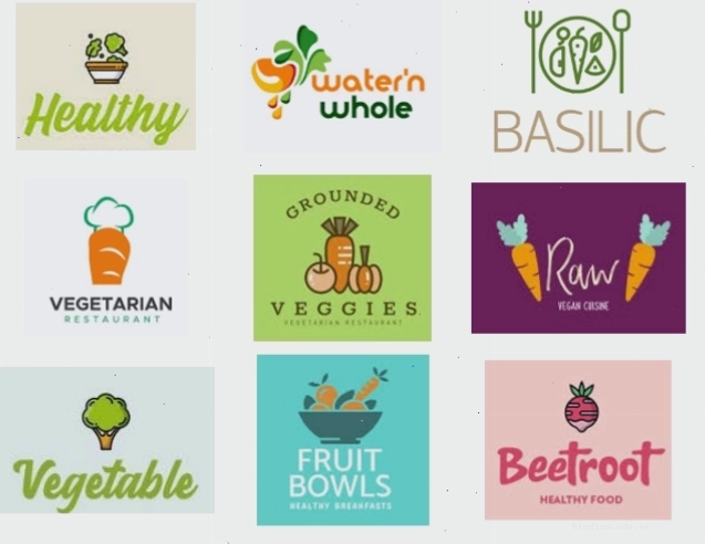 Logo quán ăn chay cách điệu từ hình ảnh rau củ quả ngộ nghĩnh