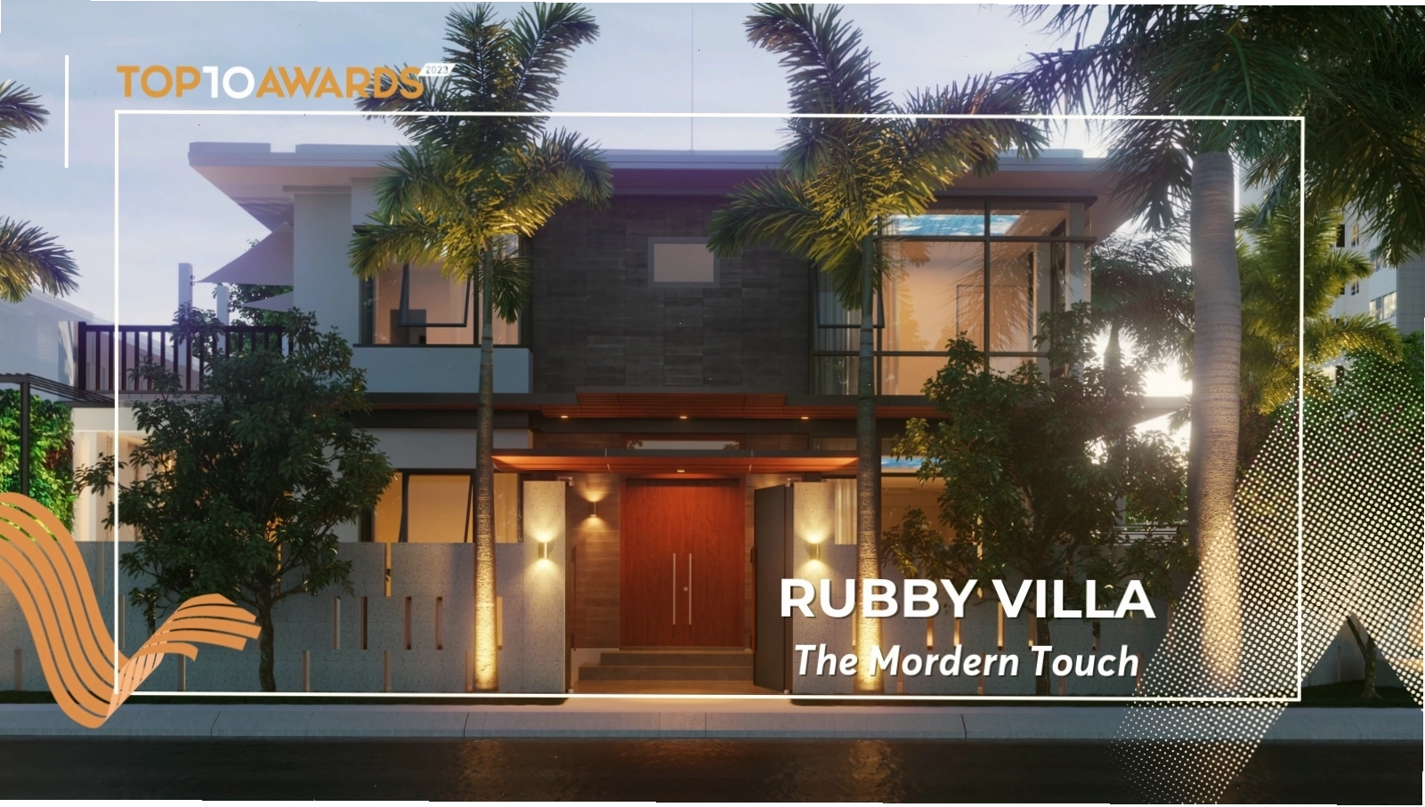Mặt tiền Ruby Villa nổi bật với đường nét kiến trúc vuông vắn và mảng xanh