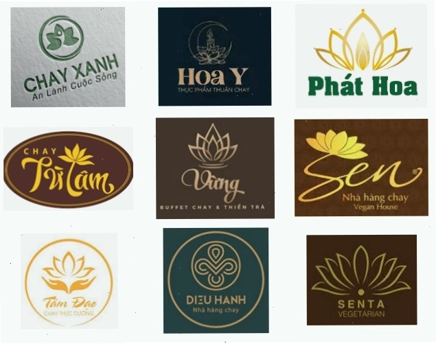 Mẫu logo nhà hàng chay với biểu tượng bông sen cách điệu tinh tế