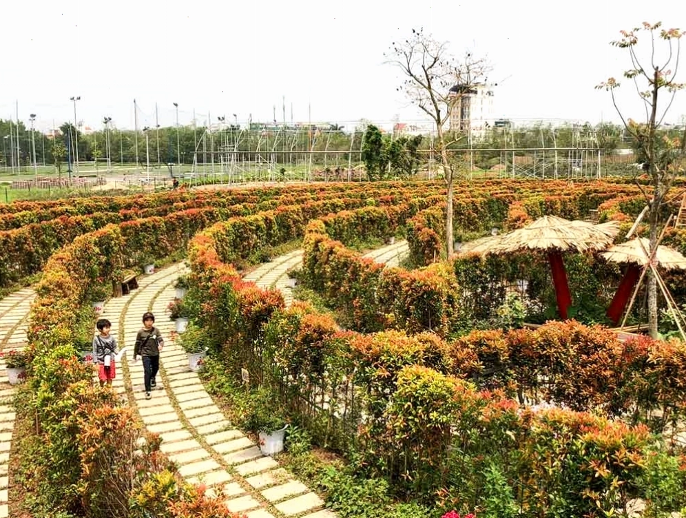 Mê cung hoa hồng Rose Park với cấu trúc vòng tròn đồng tâm
