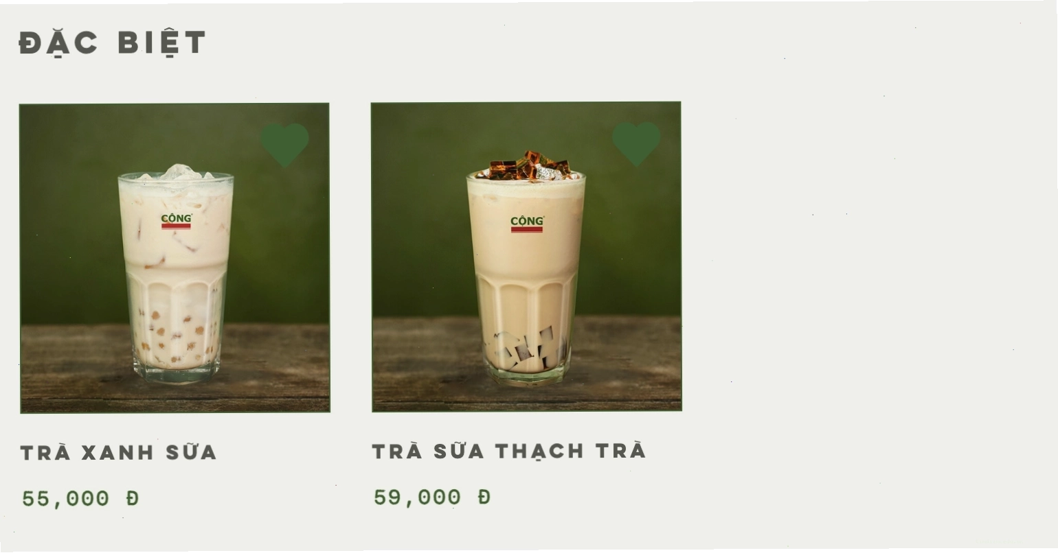 Menu Cộng Cà Phê đa dạng