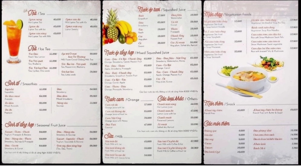 Menu của Du Miên Garden đa dạng và hấp dẫn